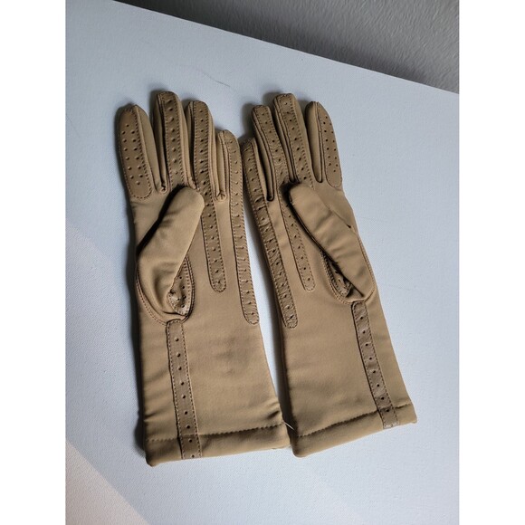 Isotoner Light Tan Fabric Gloves With Leather Trim OS - Picture 4 of 7